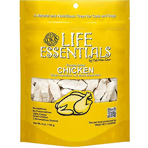 Product Cover LIFE ESSENTIALS By Cat-Man-Doo All Natural Freeze Dried Chicken For Dogs & Cats - No Fillers, Preservatives, or Additives -- Grain Free Tasty Treat -- 5 Oz Bag -- Made in USA