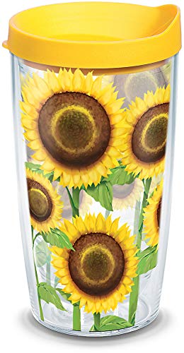 Product Cover Tervis 1062112 Sunflowers Tumbler with Wrap and Yellow Lid 16oz, Clear