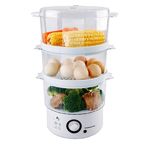 Product Cover Ovente 3-Tier Electric Steamer for Vegetables and Food with Timer, 7.5-Quart, 400-Watts, Auto Shut-Off Feature, White (FS53W)