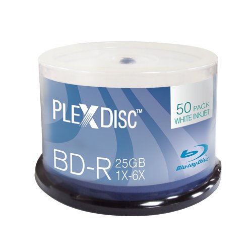 Product Cover PlexDisc 633-214 25 GB 6X Blu-ray White Inkjet Printable Single Layer Recordable Disc BD-R, 50-Disc Spindle