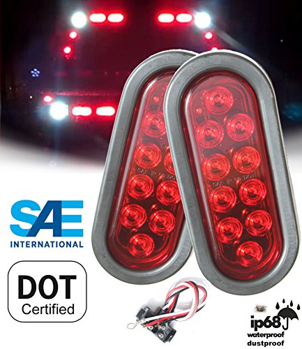 Product Cover AUTOSMART  2PCS Red Oval Sealed LED Turn Signal and Parking Light Kit with Light, Grommet and Plug for Truck, Trailer (Turn, Stop, and Tail Light)