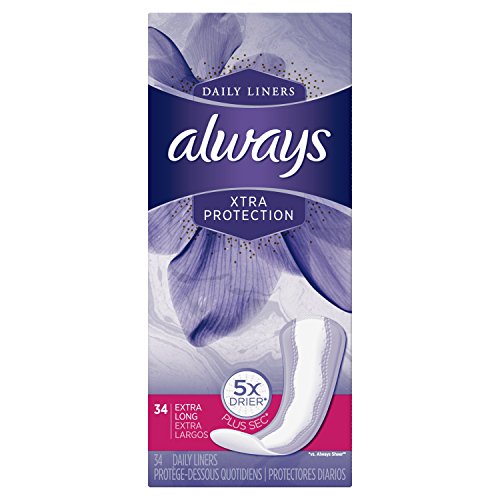 Product Cover Always Xtra Protection Daily Feminine Panty Liners for Women, Extra Long, Unscented, 34 Count - Pack of 6 (204 Total Count)