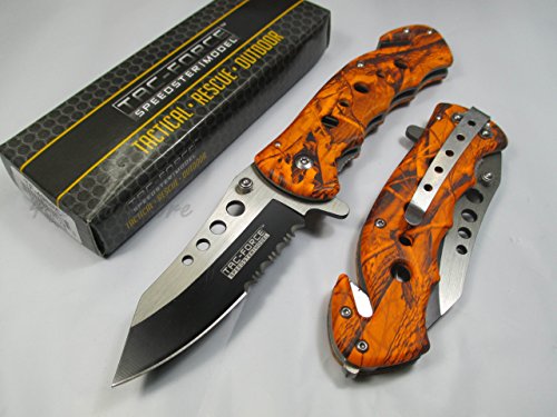 Product Cover Tac Force Assisted Opening Rescue Tactical Pocket Folding Stainless Steel Blade Knife Outdoor Survival Camping Hunting - Orange Camo