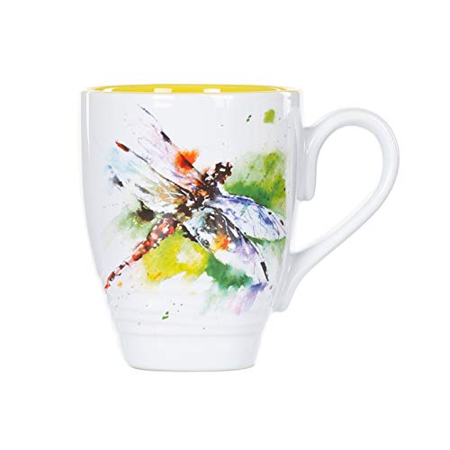 Product Cover Dean Crouser Dragonfly Watercolor Yellow On White 16 Ounce Glossy Stoneware Mug With Handle