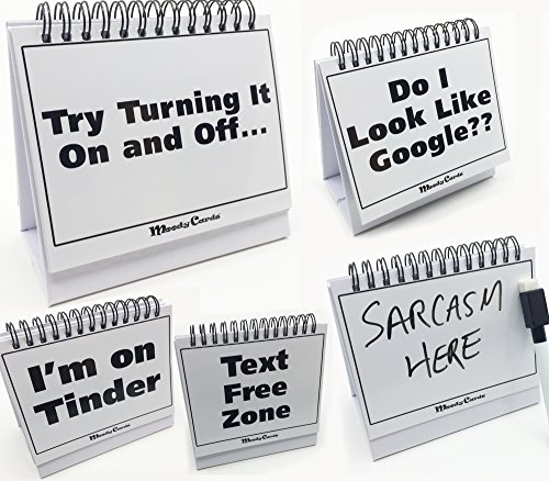 Product Cover Moodycards - Funny Office Gifts - Over 30 Different Mood and Practical Flip-Over Messages - Includes Erasable Pen and Blank Boards to Write Your own.