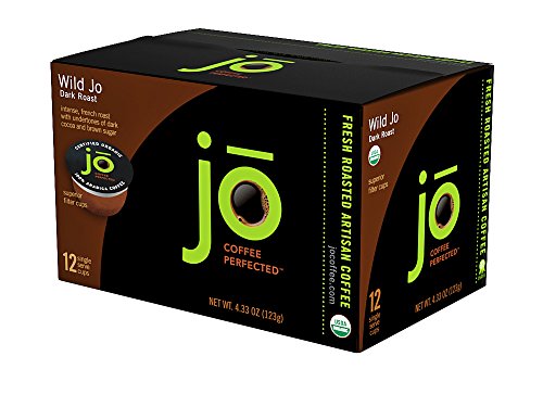 Product Cover WILD JO: 12 Cup Organic Dark French Roast Single Serve Coffee for Kuerig K-Cup Brewers, Bold Strong Rich Wicked Good! Keurig 1.0 & 2.0 Eco-Friendly Cup, Our Most Popular, Non-GMO Gluten Free Coffee