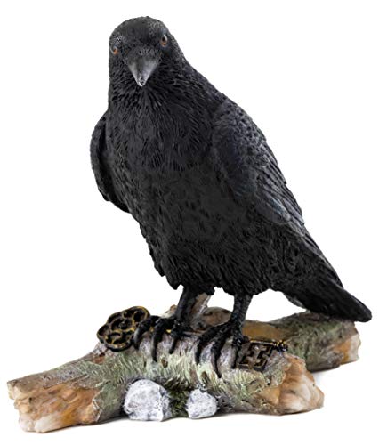 Product Cover Top Collection Raven Perched on Branch Statue - Collectible Hand Painted Crow Sculpture with Key - 6.25-inch Decorative Figurine