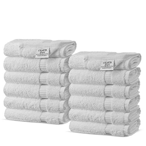 Product Cover Chakir Turkish Linens Turkish Cotton Luxury Hotel & Spa Bath Towel, Wash Cloth - Set of 12, White