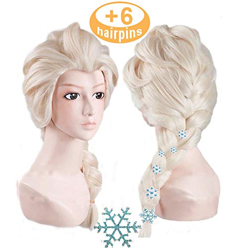 Product Cover Anogol Hair Cap+ Kids Blonde Cosplay Wig Party Wigs Braid With 6 Hairpins