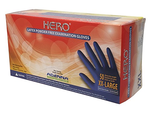 Product Cover Adenna Hero 14 mil Latex Powder Free Exam Gloves (Blue, XX-Large) Box of 50