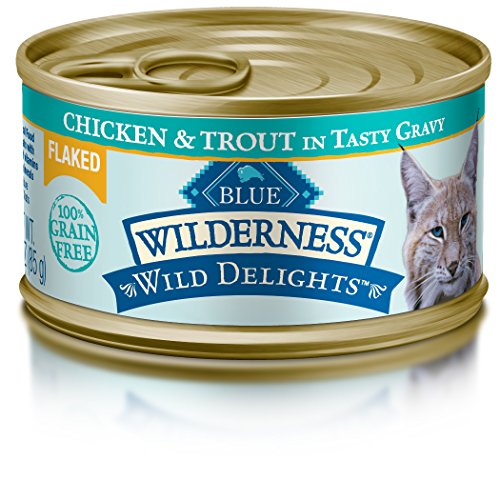 Product Cover Blue Buffalo Wilderness Wild Delights Adult Grain Free Flaked Chicken & Trout in Tasty Gravy Wet Cat Food 3-oz (pack of 24)