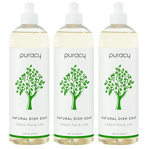 Product Cover Puracy Natural Dish Soap, Green Tea & Lime, Sulfate-Free Liquid Detergent, 16 Ounce (3-Pack)