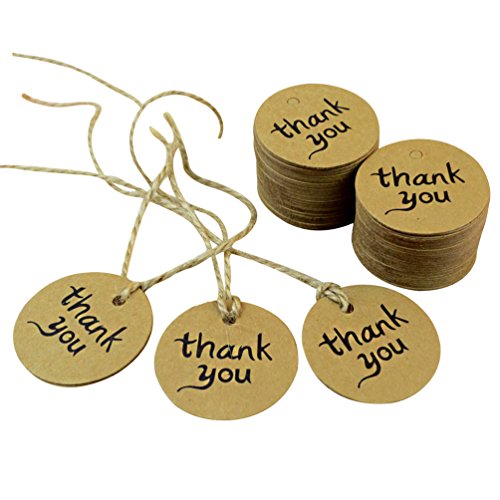 Product Cover Dxhycc 100PCS Thank You Wedding Brown Kraft Paper Tag Gifts Papers Favor Gift Tags with Jute Twines