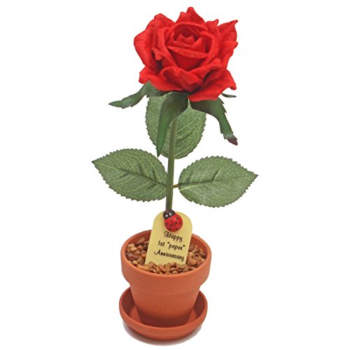 Product Cover 1st Paper Anniversary Gift, Potted Paper Desk Rose, 1st year Wedding Anniversary Gift for Him or Her