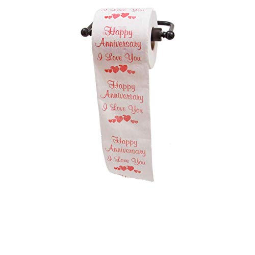 Product Cover JustPaperRoses Happy Anniversary, Printed Toilet Paper Gag Gift, Funny Novelty Wedding or Dating Anniversary Present for Him or Her