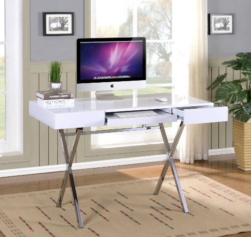 Product Cover Kings Brand Furniture Contemporary Style Home & Office Desk, White/Chrome
