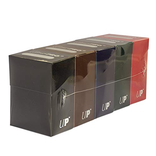 Product Cover Set of Five New Ultra-Pro Deck Boxes (Dark Colors Incl. Black, Blue, Brown, Green, and Red) for Magic/Pokemon/YuGiOh Cards