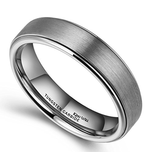 Product Cover King Will Basic 6mm Tungsten Carbide Wedding Ring Brushed Center Polished Engagement Bands