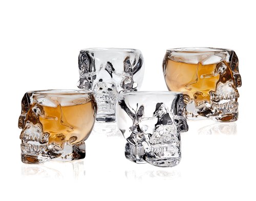Product Cover Klikel Skull Head 3D Clear Crystal 2 Oz. Whiskey Liquor Vodka Shot Glasses Shooters Barware, Set of 4