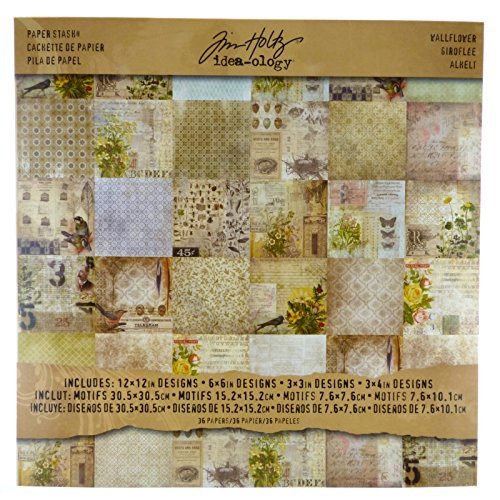 Product Cover Wallflower Paper Stash by Tim Holtz Idea-ology, 36 Sheets, Double-Sided Cardstock, Various Sizes, Multicolored, TH93110