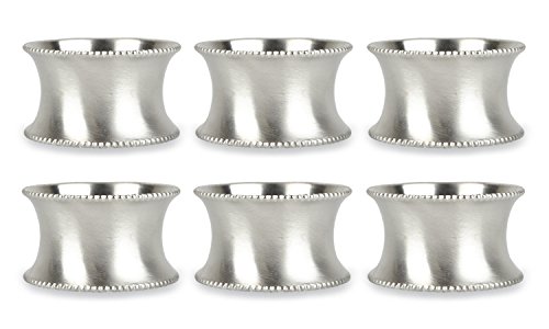 Product Cover DII Modern Chic Napkin Rings for Dinner Parties, Weddings Receptions, Family Gatherings, or Everyday Use, Set Your Table With Style - Silver Beaded, Set of 6