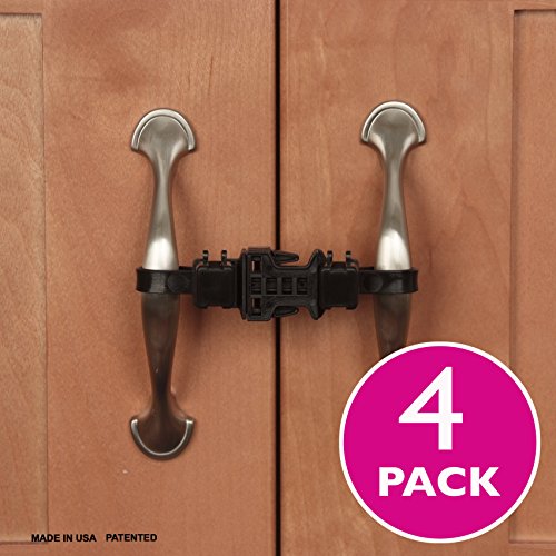 Product Cover Kiscords Baby Safety Cabinet Locks for Handles Child Safety Cabinet Latches for Home Safety Strap for Baby Proofing Cabinets Kitchen Door RV No Drill No Screw No Adhesive /4 Pack (Black)