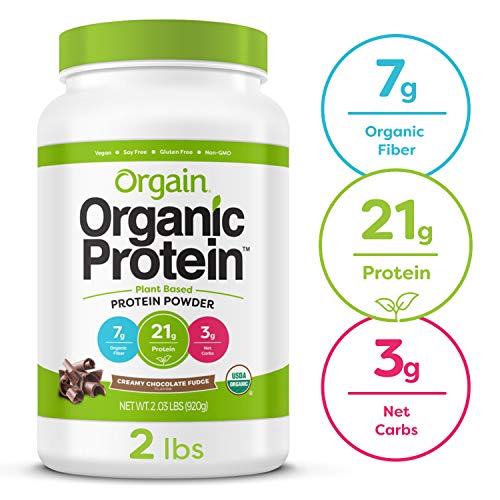 Product Cover Orgain Organic Plant Based Protein Powder, Creamy Chocolate Fudge - Vegan, Low Net Carbs, Non Dairy, Gluten Free, Lactose Free, No Sugar Added, Soy Free, Kosher, Non-GMO, 2.03 Pound