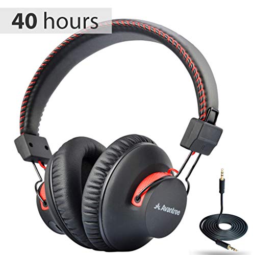 Product Cover Avantree Audition 40 hr Wireless Wired Bluetooth Over Ear Headphones with Mic, aptX HiFi Headset, Extra Comfortable and Lightweight, NFC, Stereo for PC Cell Phone Laptop - Black & Red