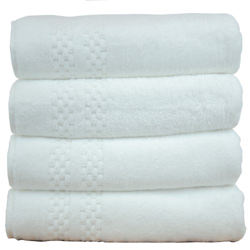 Product Cover Chakir Turkish Linens Checkered Pattern Turkish Cotton White Bath Towel (Set of 4)