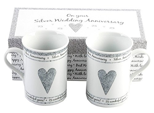 Product Cover 25th Silver Wedding Anniversary Gift Set Ceramic Mugs By Haysom Interiors