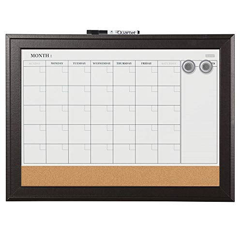 Product Cover Quartet Combination Magnetic Whiteboard Calendar & Corkboard, 17 x 23 inches Combo White Board & Cork Board, Black Frame (79275)