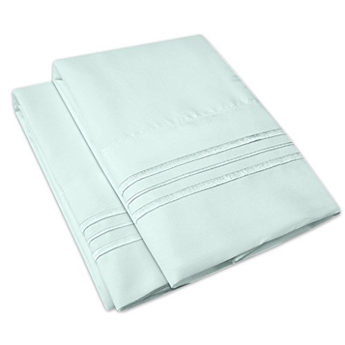 Product Cover 1500 Supreme Collection 2 Pack Bed Pillow Cases - Luxury Embroidered Premium Softness and Wrinkle Resistant Breathable Additional Pillowcases for Bed Sheets - 12 Colors - Standard, Light Blue