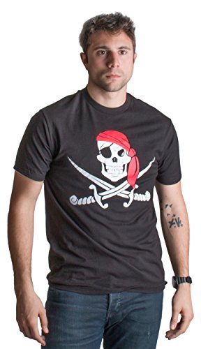 Product Cover Jolly Roger Pirate Flag | Skull & Crossbones Buccaneer Costume Unisex T-Shirt-(Adult,XL) Black