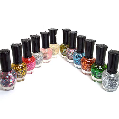 Product Cover 12 BOTTLES KLEANCOLOR GLITTER NAIL POLISH LACQUER FULL SIZE SET + FREE EARRING