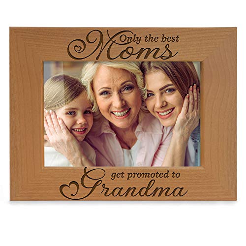 Product Cover KATE POSH - Only The Best Moms get Promoted to Grandma Engraved Natural Wood Picture Frame. Best Mom Ever, First Grandchild, Birthday, Grandparents Day (4x6 Horizontal)