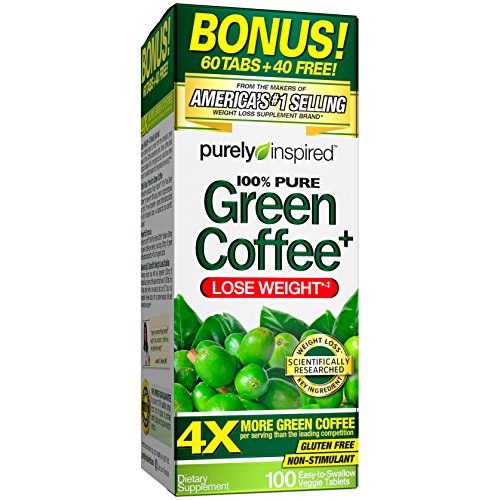 Product Cover Purely Inspired Green Coffee Bean, Weight Loss Supplement, Non-Stimulant 100% Pure Green Coffee for Weight Loss, 100 Count *Bonus Size*