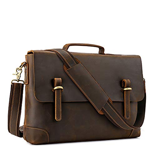 Product Cover Kattee Genuine Leather Messenger Bag Tote, Leisure 15 Inch Laptop Briefcase Dark Coffee