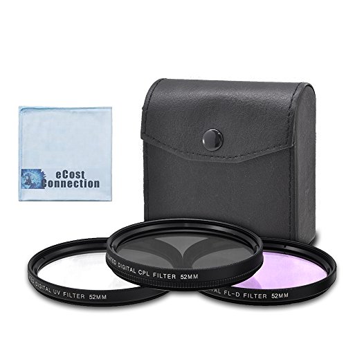 Product Cover 52mm High Resolution Pro Series Multi Coated HD 3 Pc. Digital Filter Set for Sony HDR-PJ790, FDR-AX33, HDR-PJ790, HDR-CX760E and More Lens Models + eCost Microfiber Cloth
