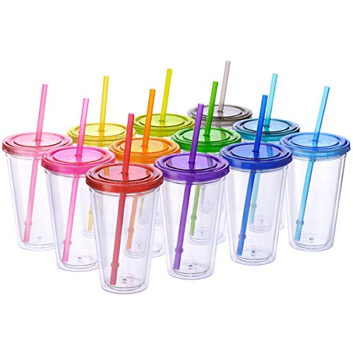 Product Cover Cupture Classic 12 Insulated Double Wall Tumbler Cup with Lid, Reusable Straw & Hello Name Tags, 16 oz, Assorted Colors