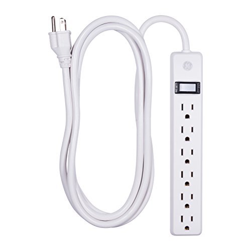 Product Cover GE 6 Outlet Power Strip, 8 Ft Long Extension Cord, Grounded Outlets, UL Listed, White, 14832