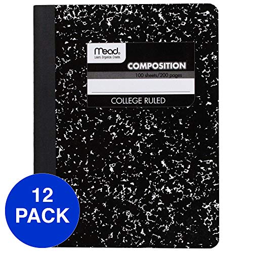 Product Cover Mead Composition Books, Notebooks, College Ruled Paper, 100 Sheets, Comp Book, Black Marble, 12 Pack (72938)
