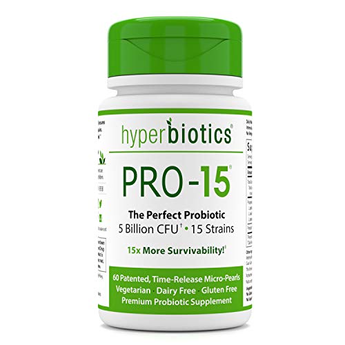 Product Cover Hyperbiotics PRO-15 Probiotics-60 Daily Time Release Pearls- Digestive Supplement Formula-15x More Survivability Than Capsules-Patented Delivery Technology-Easy to Swallow
