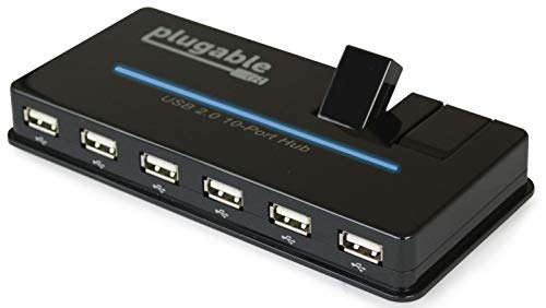 Product Cover Plugable USB Hub, 10 Port - USB 2.0 with 20W Power Adapter and Two Flip-Up Ports