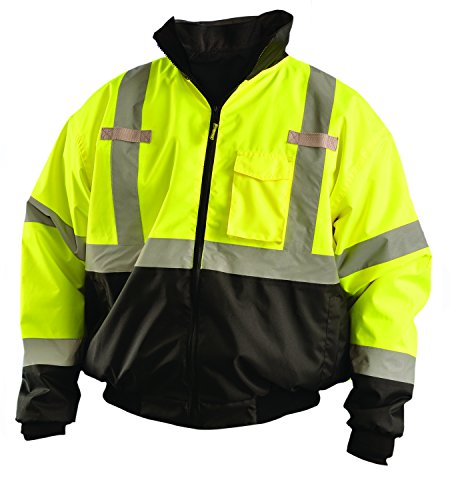 Product Cover OccuNomix LUX-ETJBJR-BYXL High Visibility 3-in-1 Fleece Lined Black Bottom Bomber Jacket with Roll-Away Hood, Removable Lining and 6 Pockets, Class 3, 100% ANSI Polyester, X-Large, Yellow