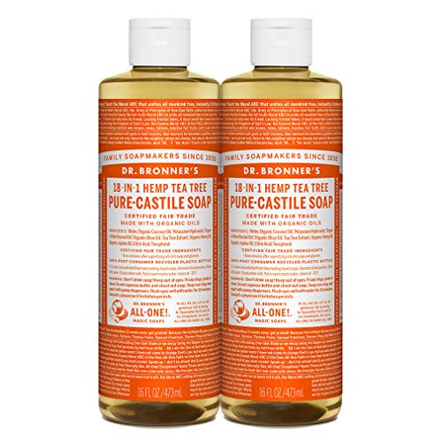Product Cover Dr. Bronner's - Pure-Castile Liquid Soap (Tea Tree, 16 ounce, 2-Pack) - Made with Organic Oils, 18-in-1 Uses: Acne-Prone Skin, Dandruff, Laundry, Pets and Dishes, Concentrated, Vegan