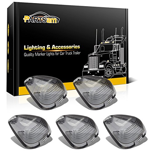 Product Cover Partsam 5PCS Cab Marker Smoke Covers Lens Clearance Top Roof Running Light Lens Compatible with Ford F-150 F-250 F-350 F-450 F-550 Super Duty Pickup Trucks 1999-2016