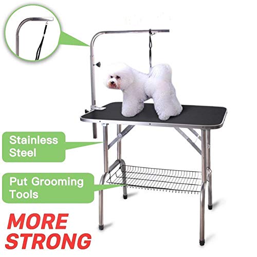 Product Cover Polar Aurora Pingkay 30'' Black Heavy Duty Pet Professional Dog Show Foldable Grooming Table w/Adjustable Arm & Noose & Mesh Tray