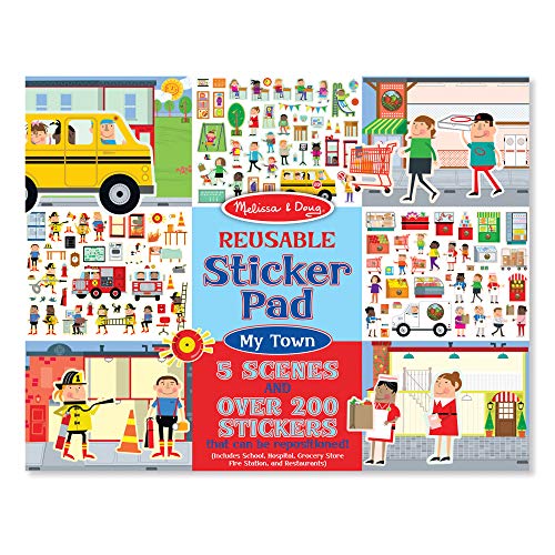 Product Cover Melissa & Doug Reusable Sticker Pad - My Town, Extra Large Sticker Activity Pad, Removable Backgrounds, 200 Cling-Style Stickers, 14.05
