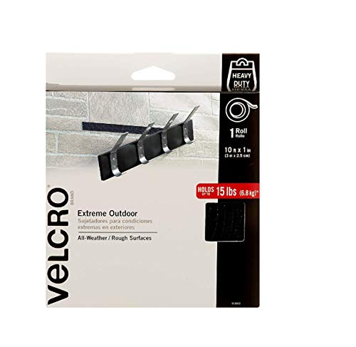 Product Cover VELCRO Brand Industrial Strength Fasteners | Extreme Outdoor Weather Conditions | Professional Grade Heavy Duty Strength Holds up to 15 lbs on Rough Surfaces | 10 ft x 1 inch Tape, Black