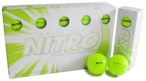 Product Cover Nitro Long Distance Peak Performance Golf Balls (15PK) All Levels White Out 70 Compression High Velocity White Hot Core Long Distance Golf Balls USGA Approved-Total of 15-Yellow